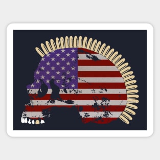 Skull with Mohawk of Bullets in Vintage American Flag Pattern Magnet